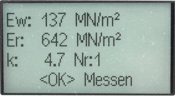 Display des 2 Uhr-Benkelman-Balkens, Verformungsmodule