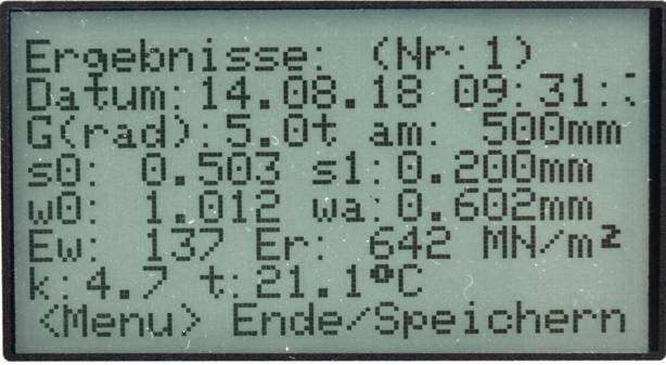 Display des 2 Uhr-Benkelman-Balkens, Ergebnisse ausführlich