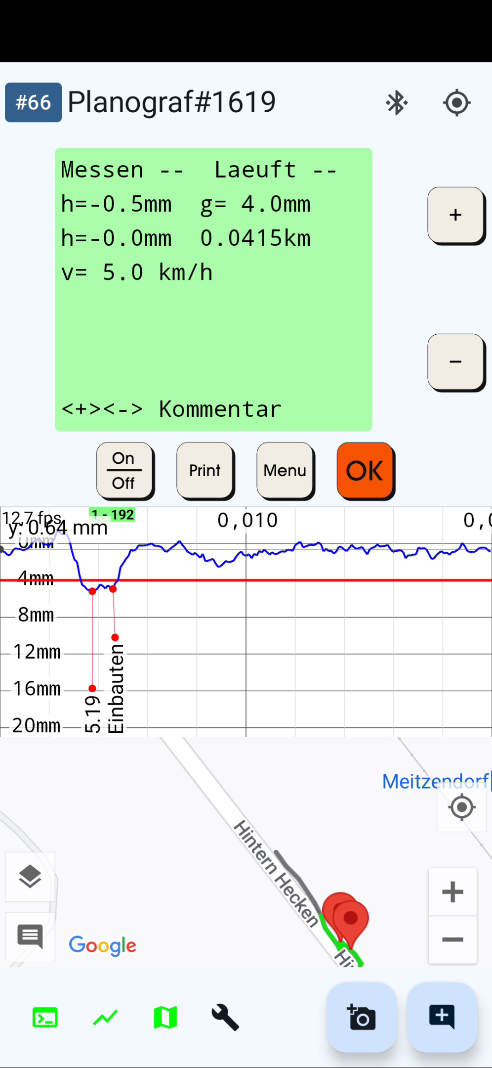Planograf App, Ansicht Messung mit Kommentaren